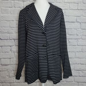 J.Jill Ponte Jersey Blazer Navy Pin Striped Jacket Small